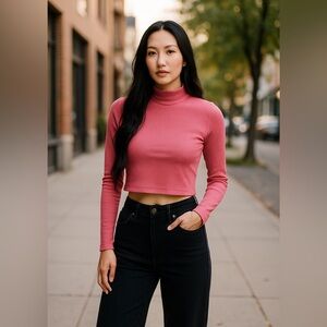 Pink Ribbed Turtleneck Sweater by BOG Collective size Large NWT